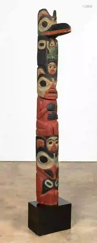 NORTHWEST COAST CARVED CEDAR TOTEM POLE