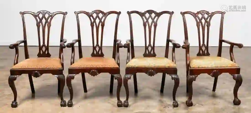 SET OF MAHOGANY CHIPPENDALE STYLE ARMCHAIRS