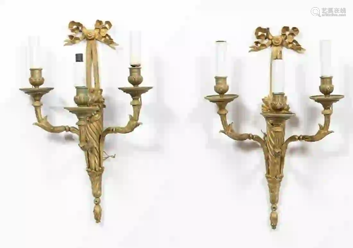 PAIR, LOUIS XVI STYLE FLORAL GILT BRONZE SCONCES