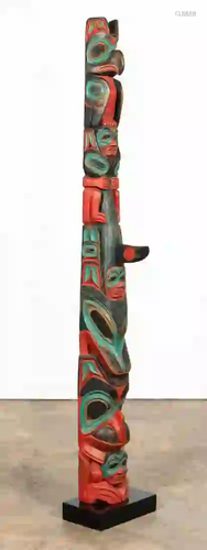 NORTHWEST COAST POLYCHROME WOOD TOTEM POLE