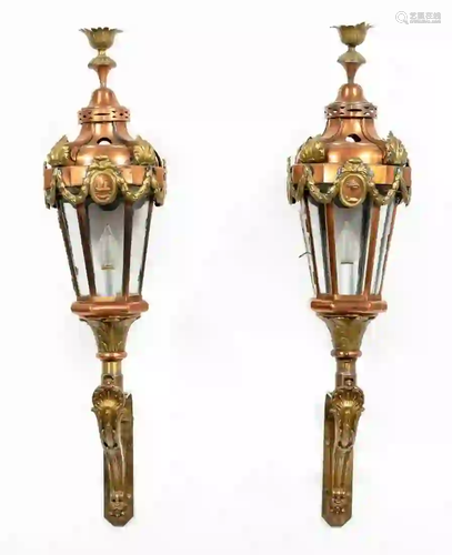 PR, BELLE EPOQUE STYLE GILT METAL LANTERN SCONCES