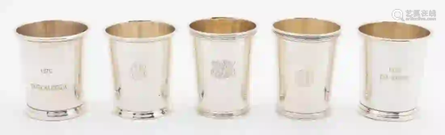 FIVE AMERICAN STERLING SILVER MINT JULEP CUPS