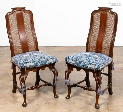 PAIR, 18TH C. QUEEN ANNE CANED WALNUT SIDE CHAIRS