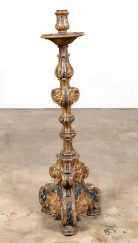 18TH C. ITALIAN POLYCHROME BAROQUE CANDLESTICK