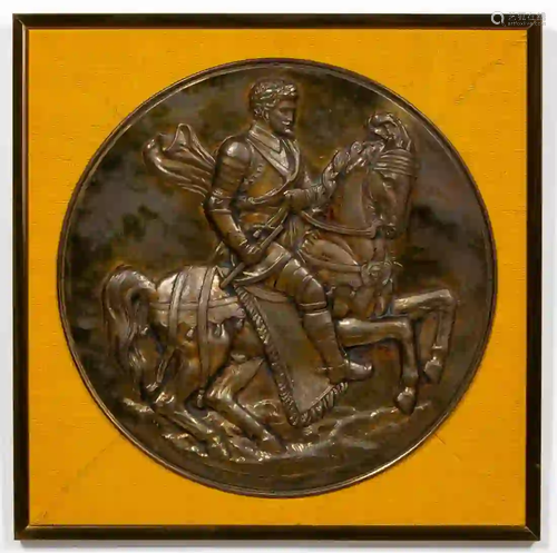 FRAMED METAL MEDALLION, HERNANDO DE SOTO