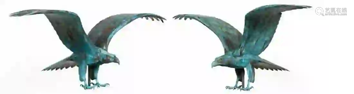 PAIR, BARRY NORLING, LARGE PATINATED COPPER EAGLES