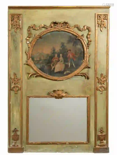 FRENCH GREEN & GILTWOOD TRUMEAU MIRROR