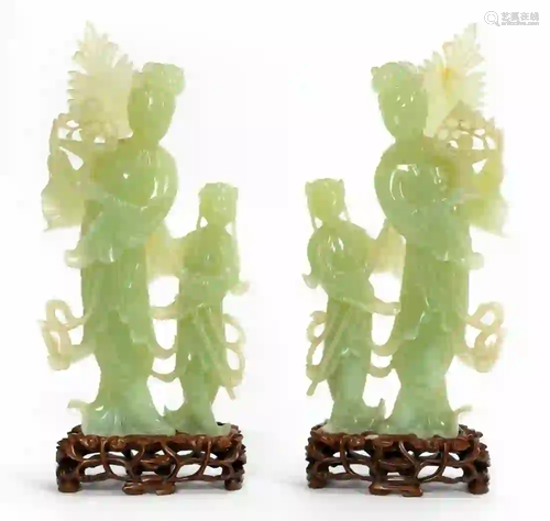 PAIR, CHINESE JADE QUANYIN FIGURAL SCULPTURES