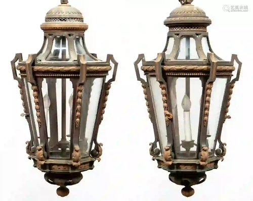 PAIR, EMPIRE STYLE LANTERN FORM CHANDELIERS