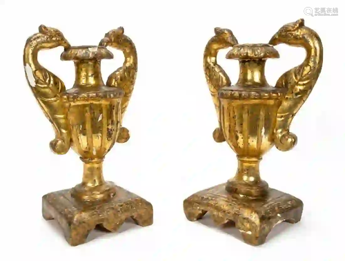 PAIR, GILTWOOD ARCHITECTURAL URNS, CONTINENTAL