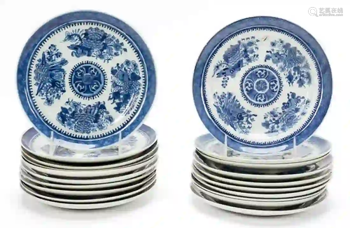 20 PCS, CHINESE EXPORT, BLUE FITZHUGH PLATES