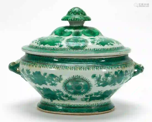 CHINESE EXPORT, GREEN FITZHUGH LIDDED TUREEN