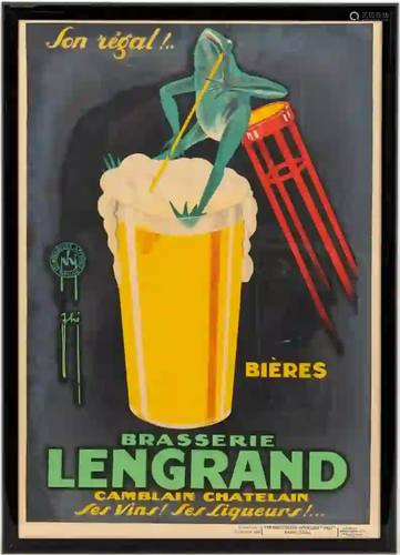 BRASSERIE LENGRAND, FRENCH ADVERTISEMENT, FRAMED