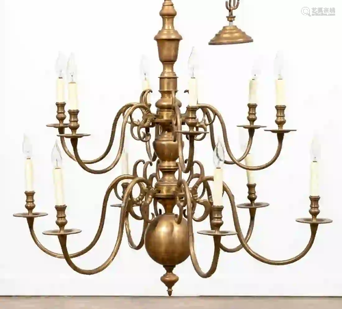 BAROQUE STYLE BRASS TWELVE LIGHT CHANDELIER