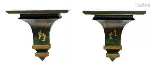 PAIR, GREEN PAINTED CHINOISERIE HANGING BRACKETS