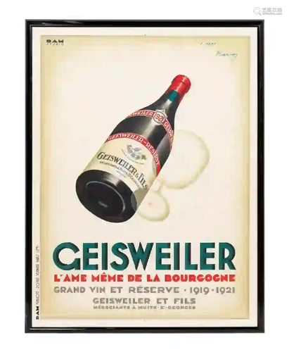 FRENCH GEISWEILER ADVERTISING POSTER, FRAMED