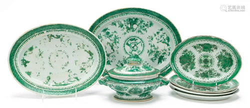 7 PCS, GREEN FITZHUGH PATTERN, CHINESE EXPORT