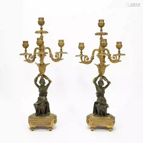 PAIR, NAPOLEON III FIGURAL BRONZE CANDELABRA