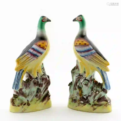 PAIR, 19TH C. STAFFORDSHIRE FIGURES OF PHEASANTS