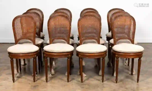 12 LOUIS XVI FRENCH WOOD & CANED DINING CHAIRS