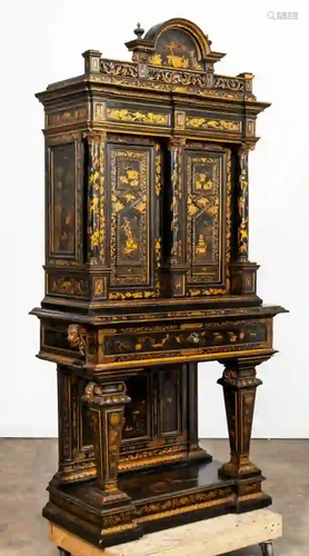 LATE 19TH C. LARGE BLACK & GILT JAPANNED CABINET