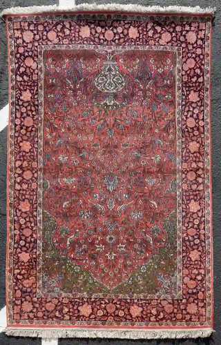 20TH C. TABRIZ HANDWOVEN SILK VASE RUG