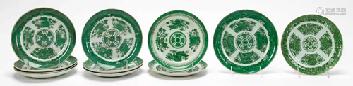 11PCS, CHINESE EXPORT, GREEN FITZHUGH PLATES