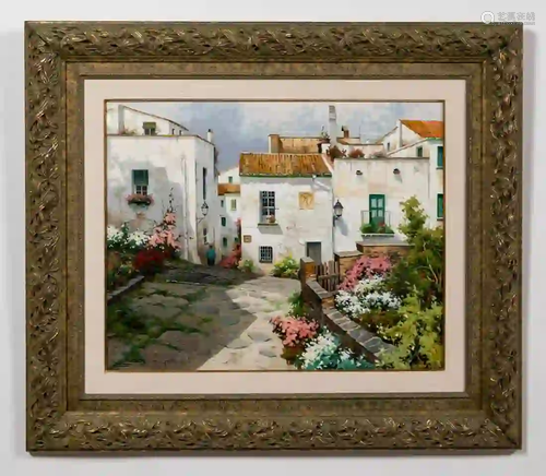 RAMON PUJOL, OIL ON CANVAS, CALLE BLANCA, FRAMED