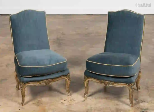 PAIR, FRENCH BLUE UPHOLSTERED CHILD'S CHAIRS