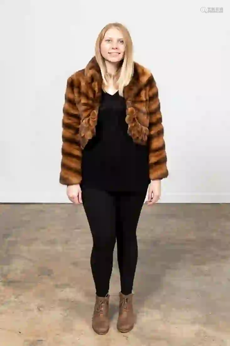 HENIG FURS CROPPED CHESTNUT MINK FASHION COAT