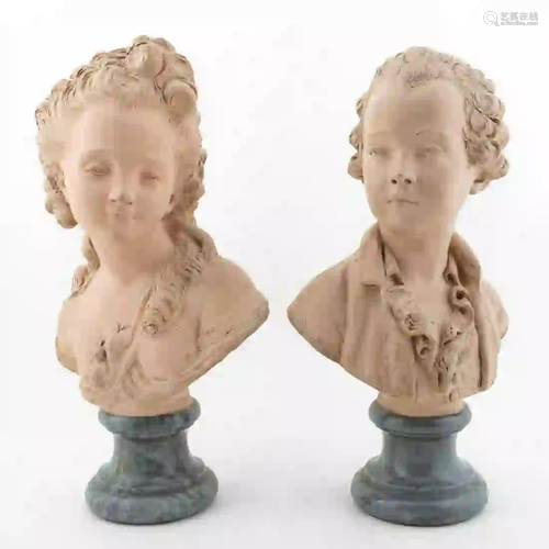 2 FERNAND LIANI CERAMIC BUSTS, MALE & FEMALE