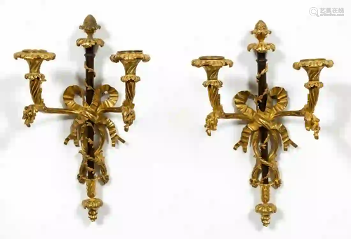 PAIR, GILT BRONZE NEOCLASSICAL STYLE SCONCES