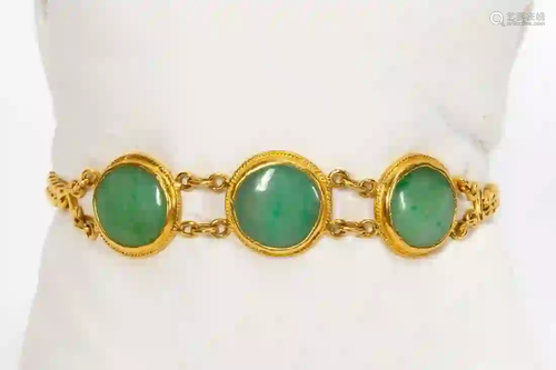 CHINESE 24K YELLOW GOLD & JADE BRACELET