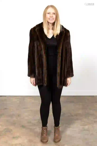 LADIES MAHOGANY MINK HIP LENGTH FUR COAT