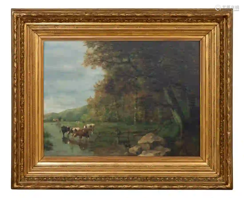 LANDSCAPE & COWS, CONTINENTAL SCHOOL, 19TH C.