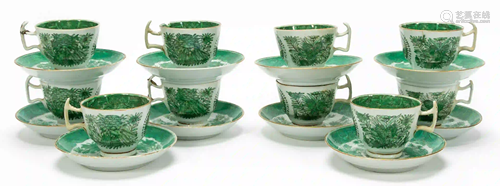 SET OF 10, CHINESE EXPORT FITZHUGH CUPS & SAUCERS