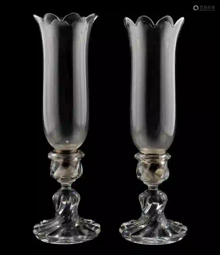 PAIR, BACCARAT CRYSTAL, HURRICANE, CANDLESTICKS