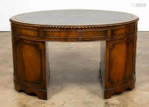 GEORGIAN STYLE OVAL LEATHER TOP PEDESTAL DESK