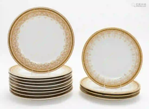 13 PCS JEAN POUYAT LIMOGES PLATES, CREAM & GILT