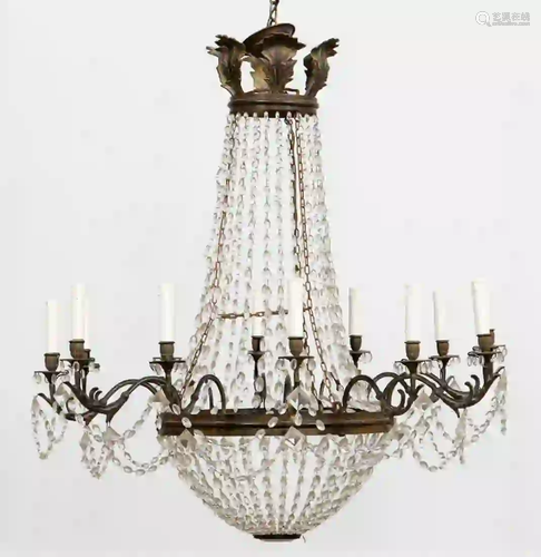 12 LIGHT EMPIRE STYLE CRYSTAL BASKET CHANDELIER