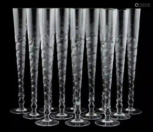 TWELVE CONTINENTAL CHAMPAGNE FLUTES, GRAPE MOTIF