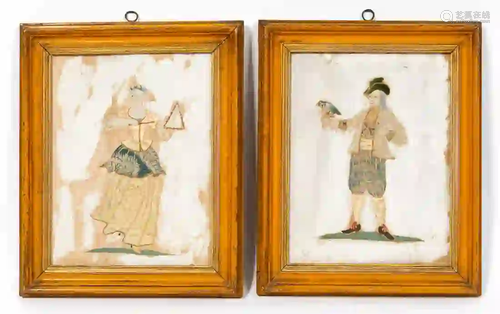 PAIR, 19TH C, FABRIC & PAPER COLLAGES, FRAMED