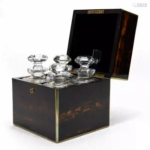 ENGLISH, COROMANDEL, BRASS BOUND DECANTER BOX