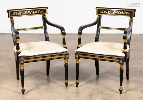 PAIR OF EBONIZED REGENCY STYLE ARMCHAIRS