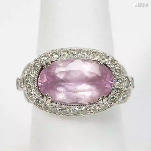 18K WHITE GOLD, 5.62 CARAT KUNZITE, & DIAMOND RING