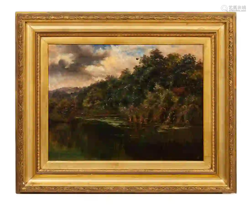 19TH C, ENGLISH LANDSCAPE PAINTING, GILTWOOD FRAME