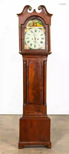 E. 19TH C. ENGLISH GEORGE III LONGCASE OAK CLOCK