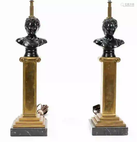 PAIR, NEOCLASSICAL STYLE CHAPMAN COLUMN TABLE LAMP