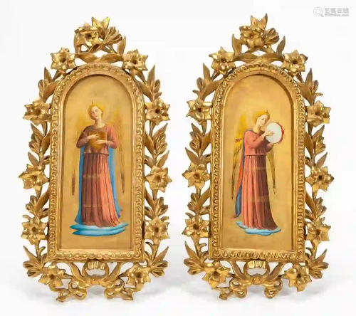 PAIR, O/B ANGEL ICONS IN GILTWOOD GOTHIC FRAMES