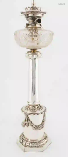 19TH C. SHEFFIELD SILVERPLATED CONVERTED OIL LAMP